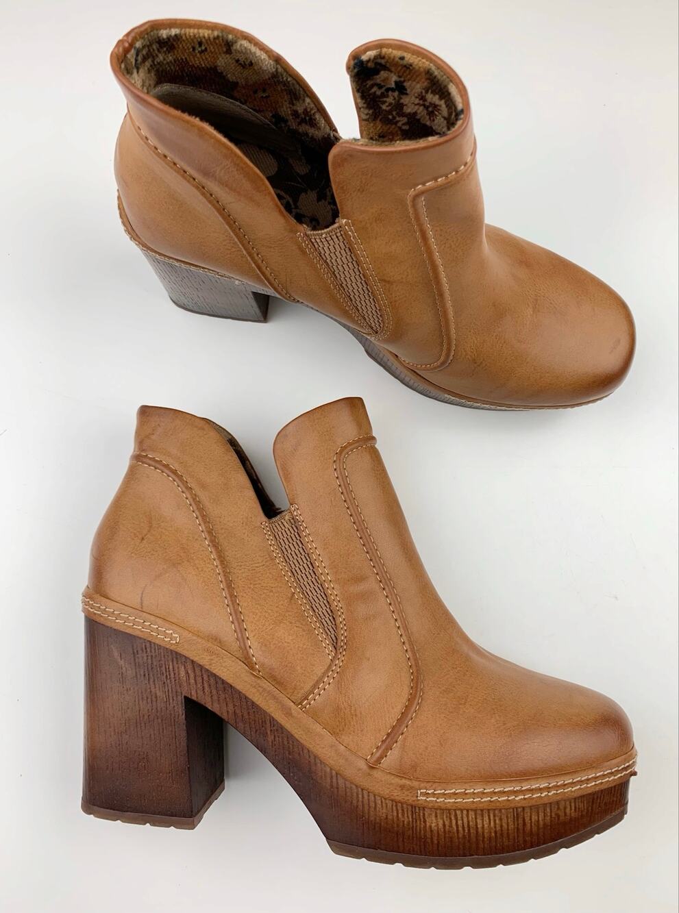 Korks Robin Clog Booties Tan Brown Heeled Platform Ankle Boots Women's 8 Boho